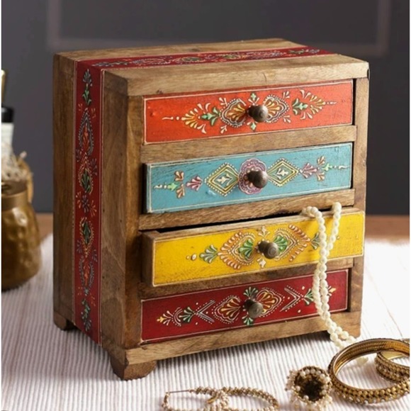 Sundance Accessories - Sundance Jewelry Bureau Chest Wooden Box 4 Drawers Hand Painted India Artisan